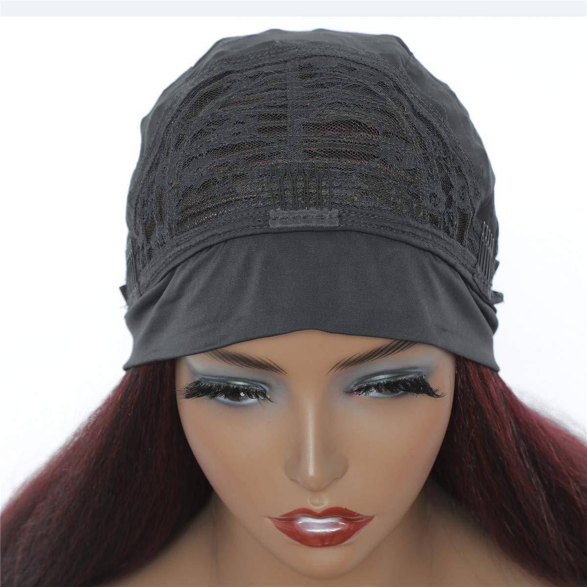 T1B/Bug Black Gradient Wine Red Kinky Straight Long Hair Headband Glueless Wig