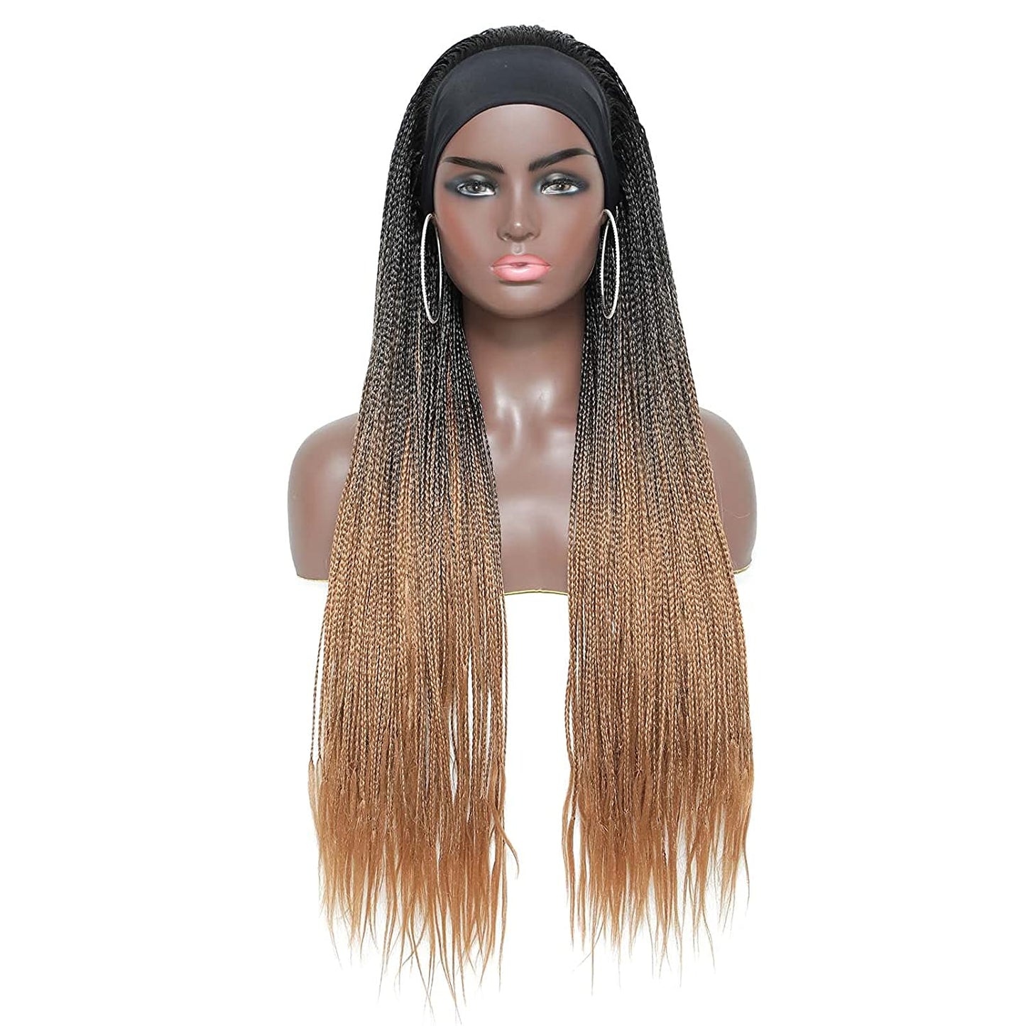 Black Gradient Light Brown Long Micro Braids Wig Headband Wigs Box Braided Wigs