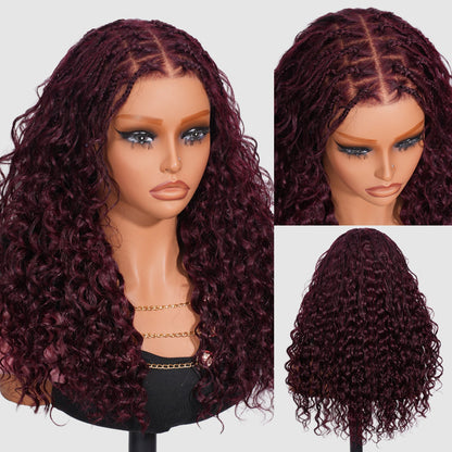 Glueless Pull Go Drawstring 13x6 HD Lace Frontal Colored Boho Braided Water Wave Wigs