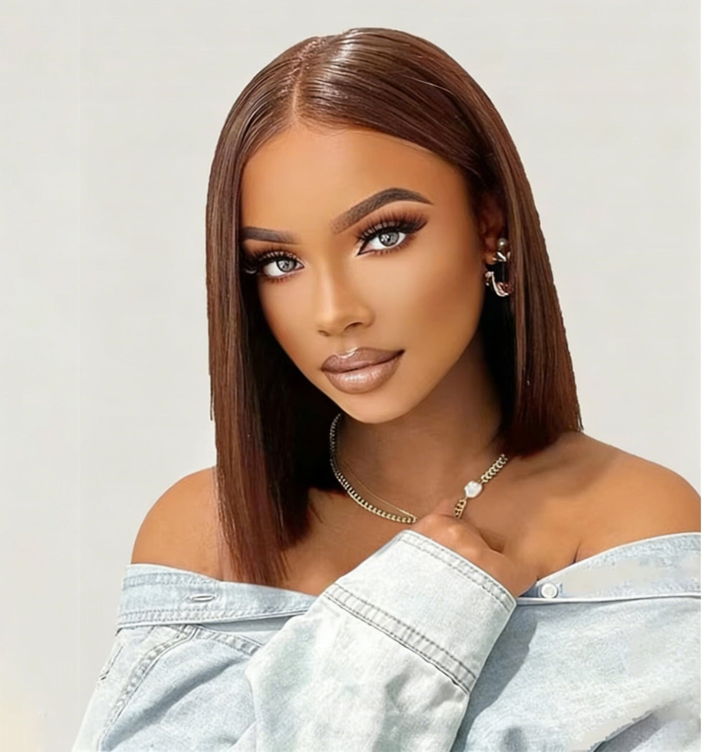 #4 Brown Straight Blunt Cut Short Bob Wig 5x5/6x6 Lace Bob Wigs for Black Women