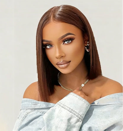 #4 Brown Straight Blunt Cut Short Bob Wig 5x5/6x6 Lace Bob Wigs for Black Women