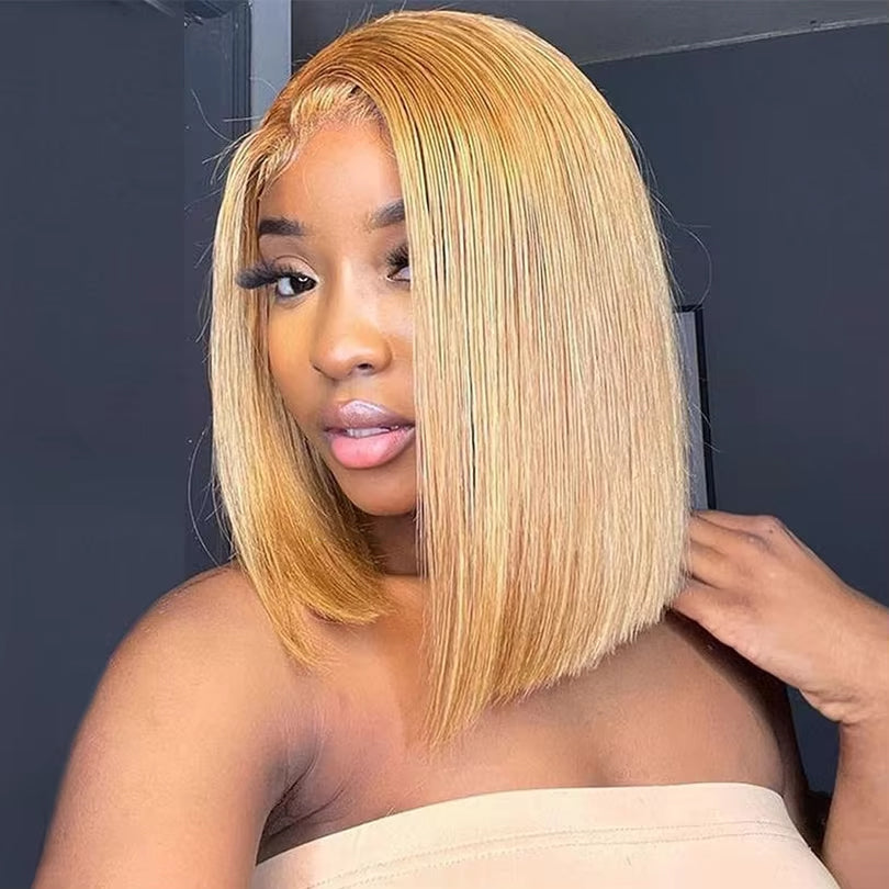 #27 Blonde Blunt Cut Short Bob Wig 5x5/6x6 HD Lace Closure Wig