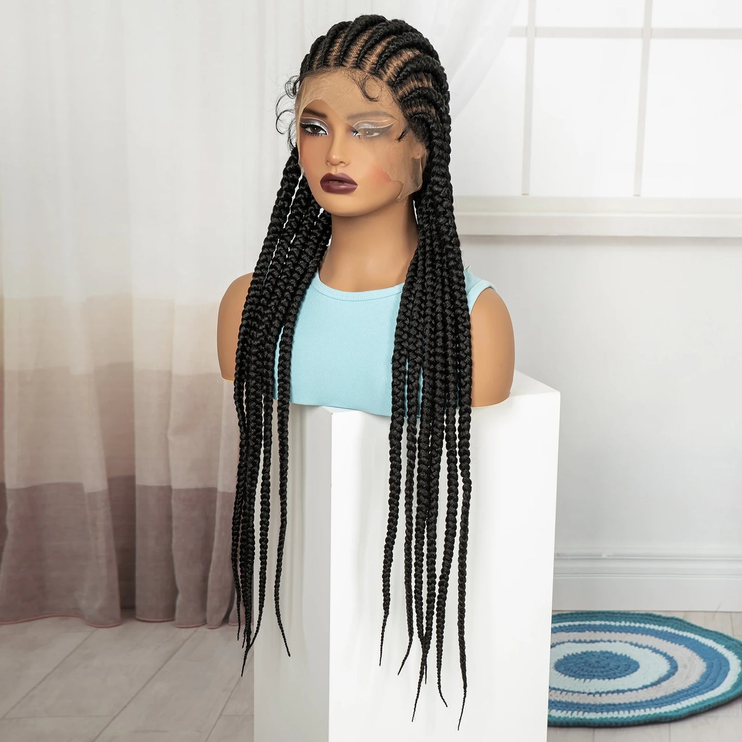 32In Full Lace Cornrow Braided Wigs Knotless Lace Frontal Braids Wig with Baby Hair