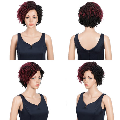 10 Inches Afro Kinky Curly Wig Short Dreadlock Wig With Bangs Crochet Wig for Black Women