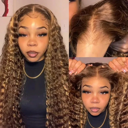 [Glueless Wig]  Highlight Color P4/27 Deep Wave HD 4x4 & 5x5 lace Pre-cut Glueless Wig With Baby Hair