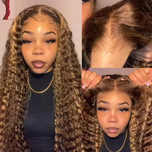 [Glueless Wig]  Highlight Color P4/27 Deep Wave HD 4x4 & 5x5 lace Pre-cut Glueless Wig With Baby Hair