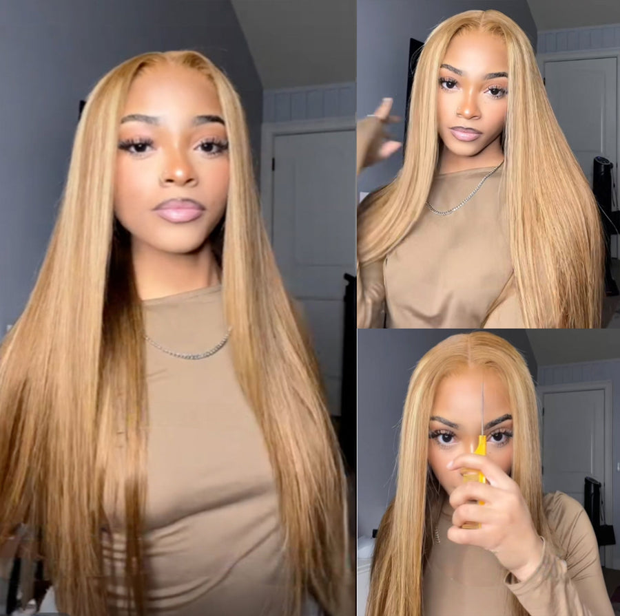 [Glueless Wig] Highlight #P27/30 Straight 4x4 & 5x5 HD Lace  Pre-cut Easy To Wear Glueless Wigs   Wigs