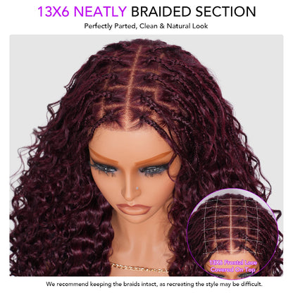 Glueless Pull Go Drawstring 13x6 HD Lace Frontal Colored Boho Braided Water Wave Wigs