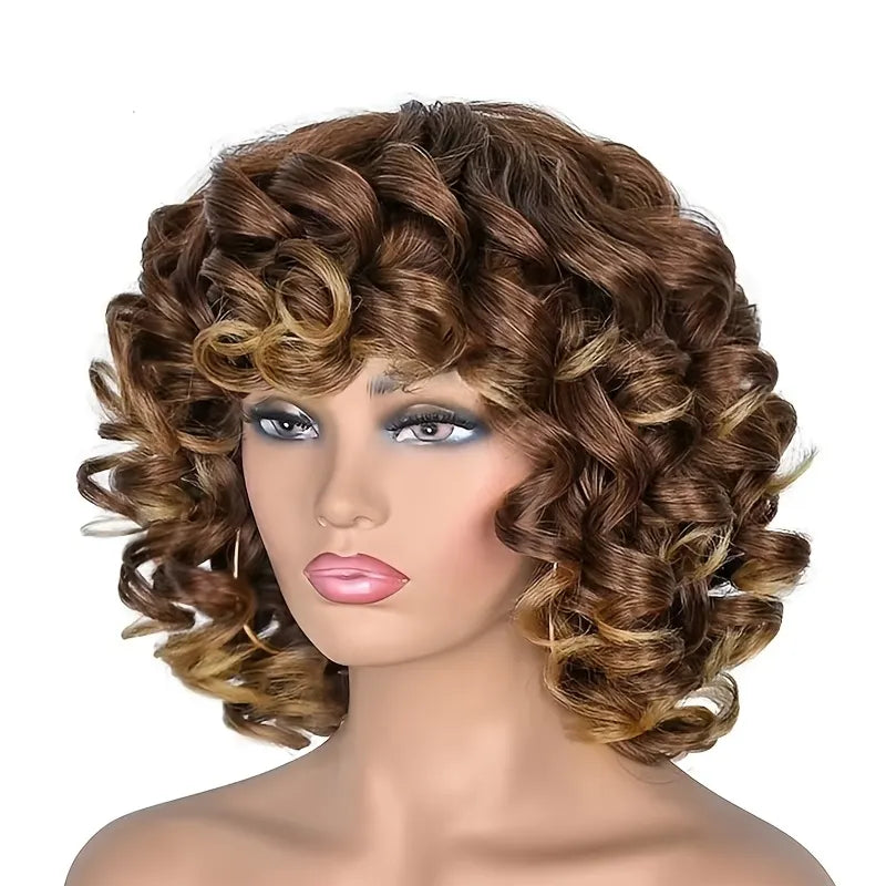 12 Inch Elegant Short Roll Wavy Costume Wig Natural Black Soft Curly Wig