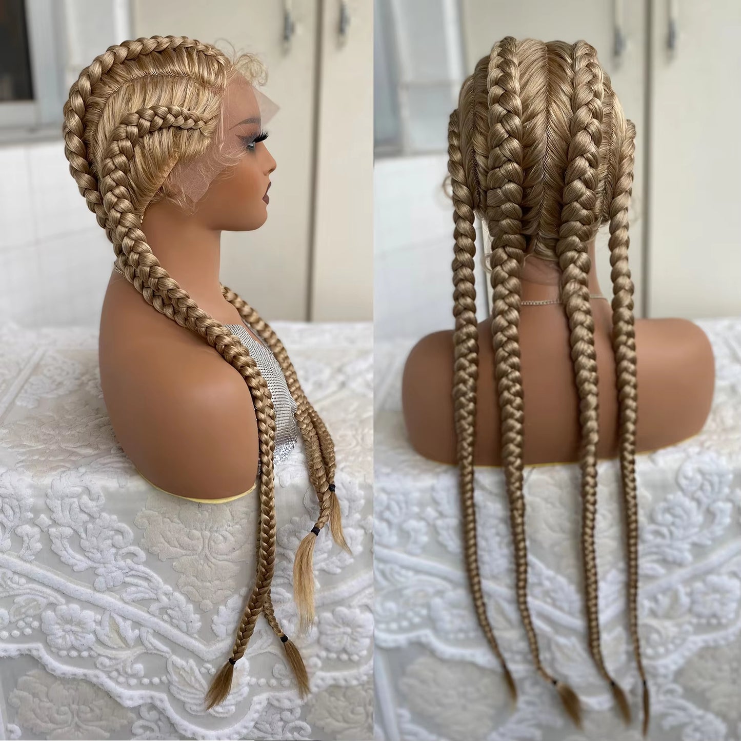 Lace Front Wig Braided Wigs With Baby Hair 32 Inches 4 Twist Cornrow Braids Crochet Braids