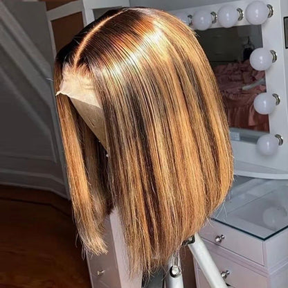 Blunt Cut Bob Wig Ombre 5x5/6x6 Wigs 4/27 Colored Transparent Lace Wig