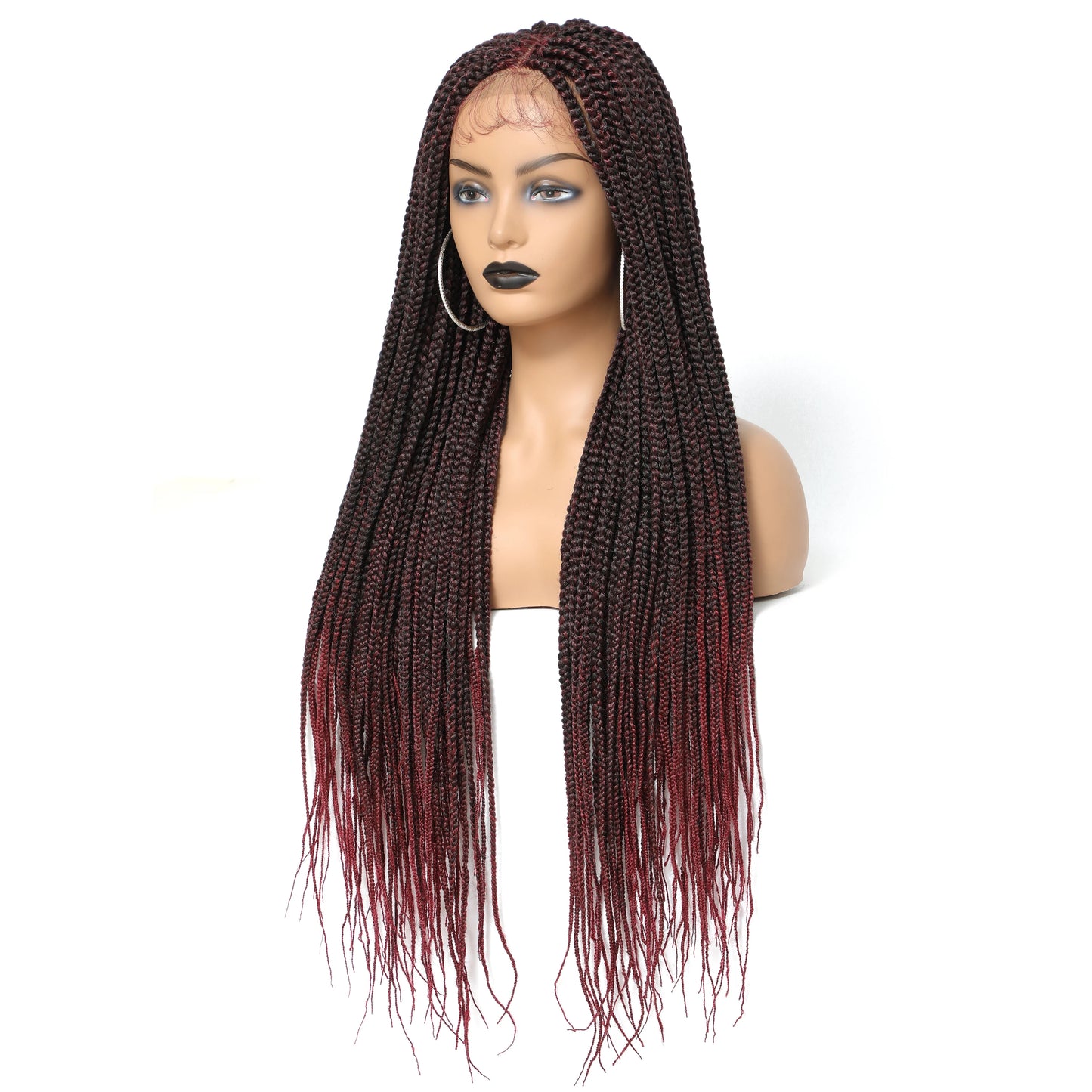 Ice silk Headband 4*4 Front lace long triple braid 550gLace Wig With baby Hair