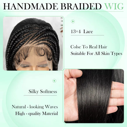 12inch Cornrow Braided Bob Wigs 13x4 Transparent Lace Frontal Short Natural Straight Wigs with Braids