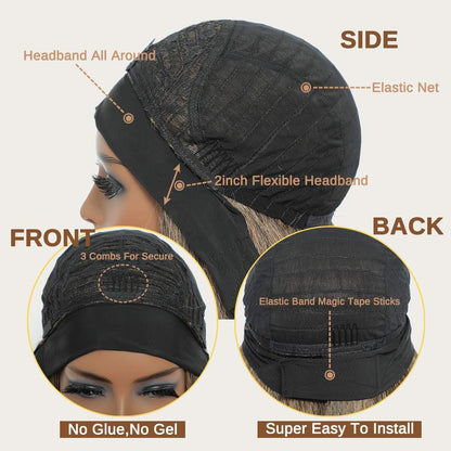T27#  Kinky Straight Long Hair Headband Glueless Wig