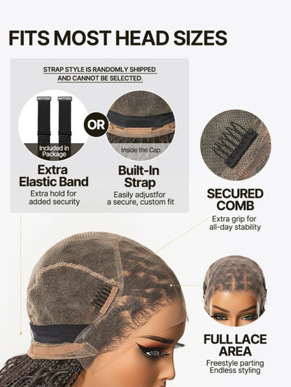 Full Lace Boho Braids Synthetic Box Braid Wig – Grid-Part Top with Mixed Boho Curls