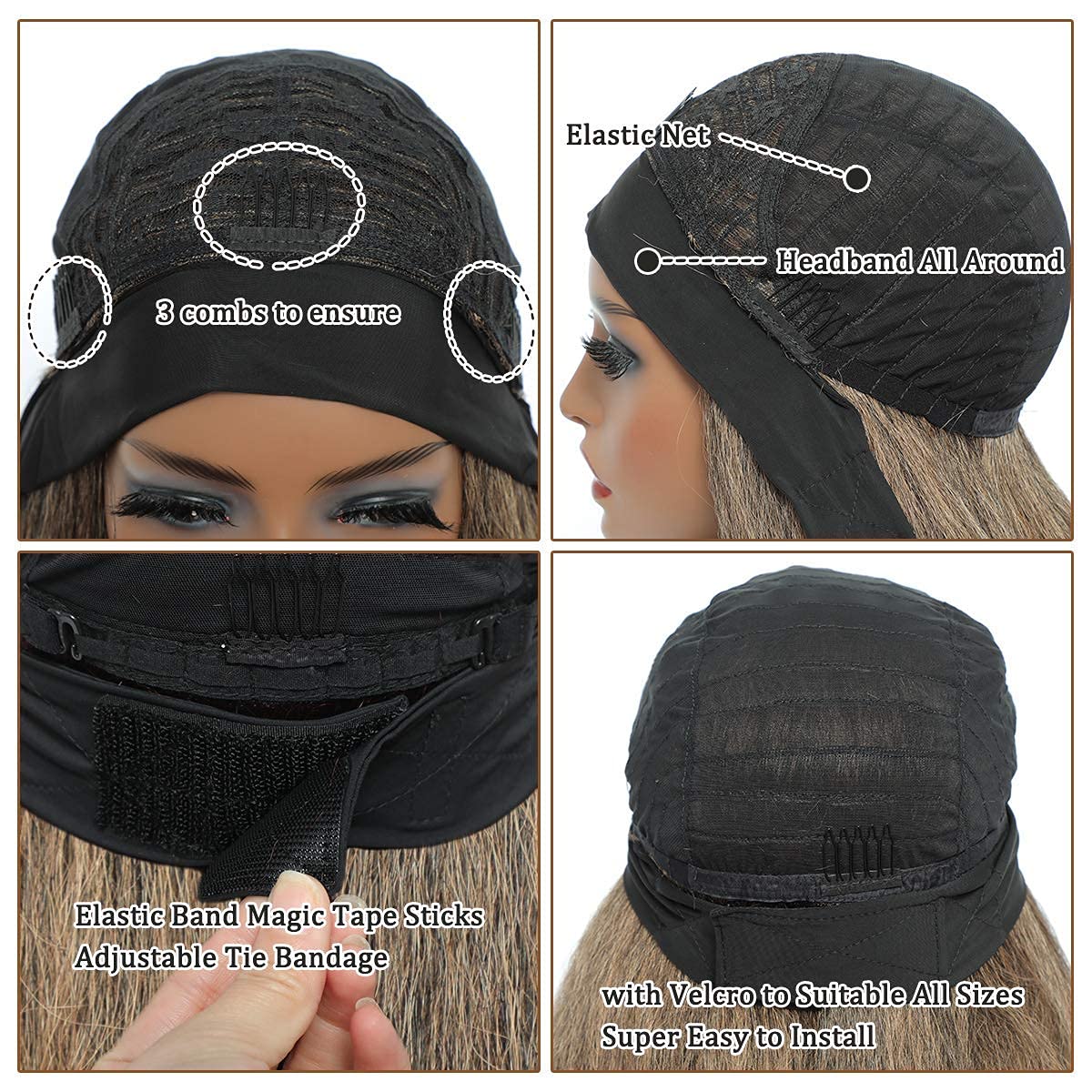 T27#  Kinky Straight Long Hair Headband Glueless Wig