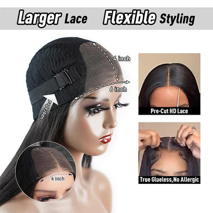 [Glueless Wig]  Pre-cut Easy To Wear Wig Straight 6x4 Lace Front  Glueless Wigs