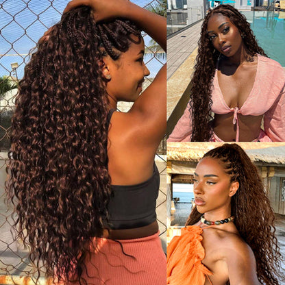 Glueless Pull Go Drawstring 13x6 HD Lace Frontal Colored Boho Braided Water Wave Wigs