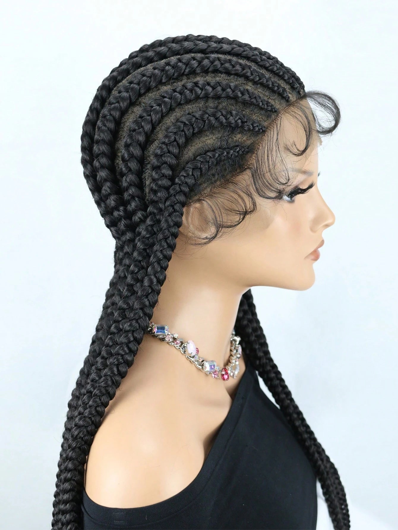 36 Inch Full Lace Giant Box Braid Wig With Baby Hair Cornrow Twist Wig