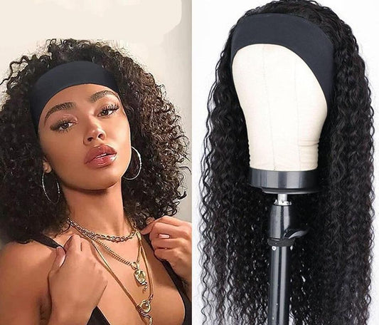 Kinky Curly Natural Black Wig With Headband