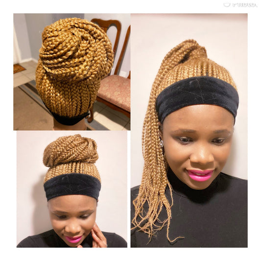 Gold Blonde 2 in 1 Box Braided Wig Headband Wigs
