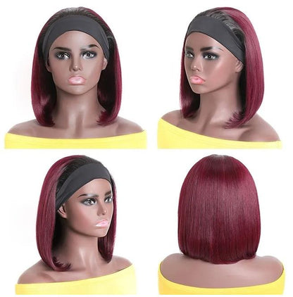 Wine Red Straight Hair Bob Headband Wigs