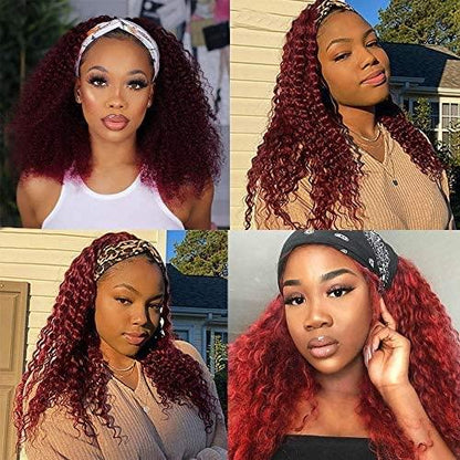 Wine Red Curly Long Hair Headband Glueless Wig
