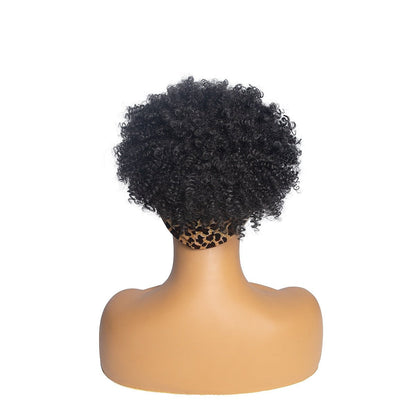 Hot Sexy Kinky Black Bang Wig with Cross Leopard Headband