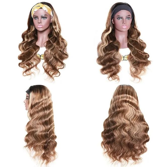 Brown Mixed Blonde Long Wave Hair Headband Wig