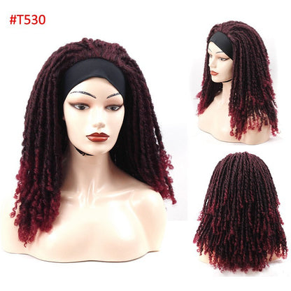 Afro-style Crochet Curly Dreadlock Wig With Curly Sections Medium-long Length Drawstring Cap