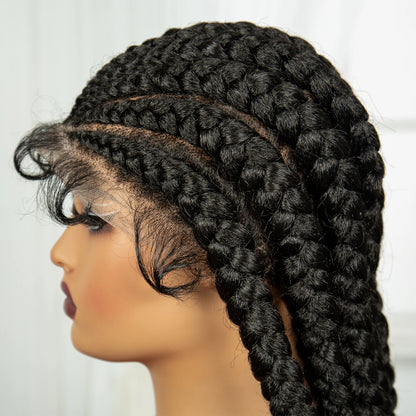32INCH Cornrow Braided Wigs Full Lace Braids Wig with Baby Hair Lace Frontal Knotless Braided Lace Wig
