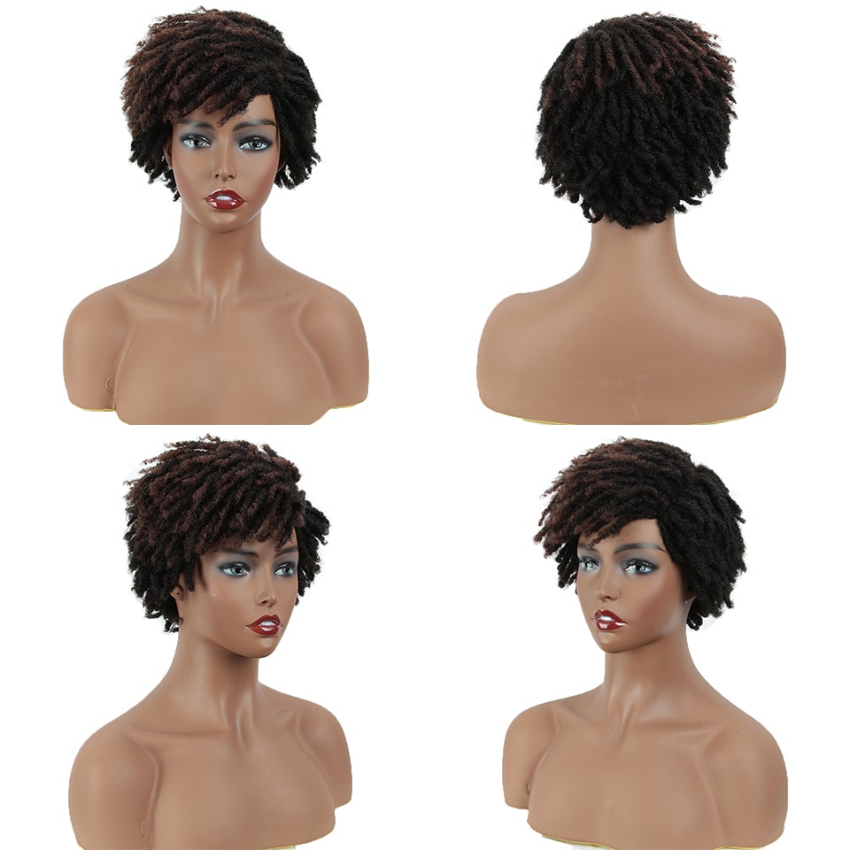 10 Inches Afro Kinky Curly Wig Short Dreadlock Wig With Bangs Crochet Wig for Black Women
