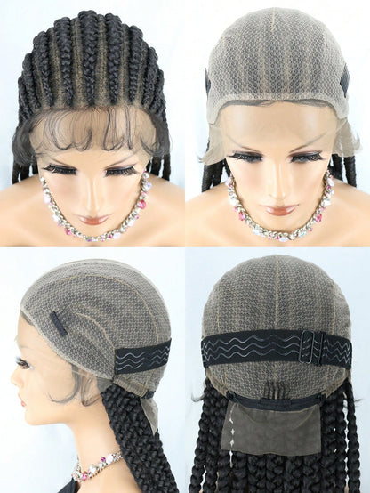 36 Inch Full Lace Giant Box Braid Wig With Baby Hair Cornrow Twist Wig