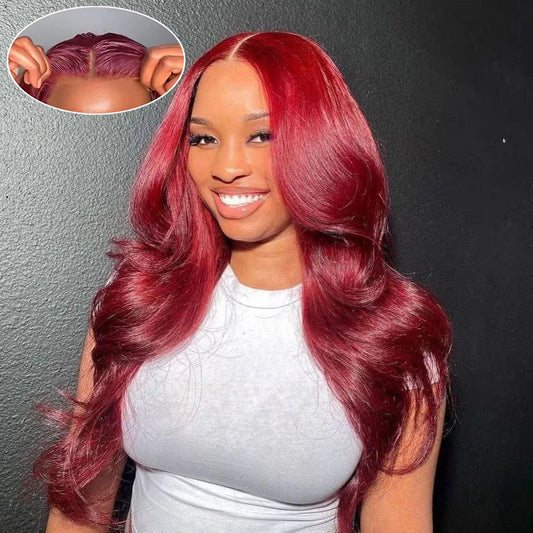[Glueless Wig] Cherry 99J Burgundy Body Wave 5x5/4x4  Glueless pre-cut Lace Closure 200% Density Color Ready To Go Wig |