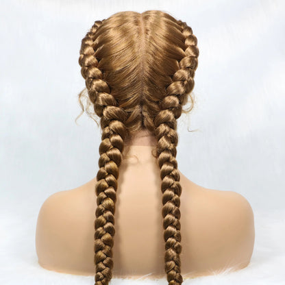 36 Inches Long Lace Front Braided Wigs Dutch Twins Braids Wig With Baby Hair