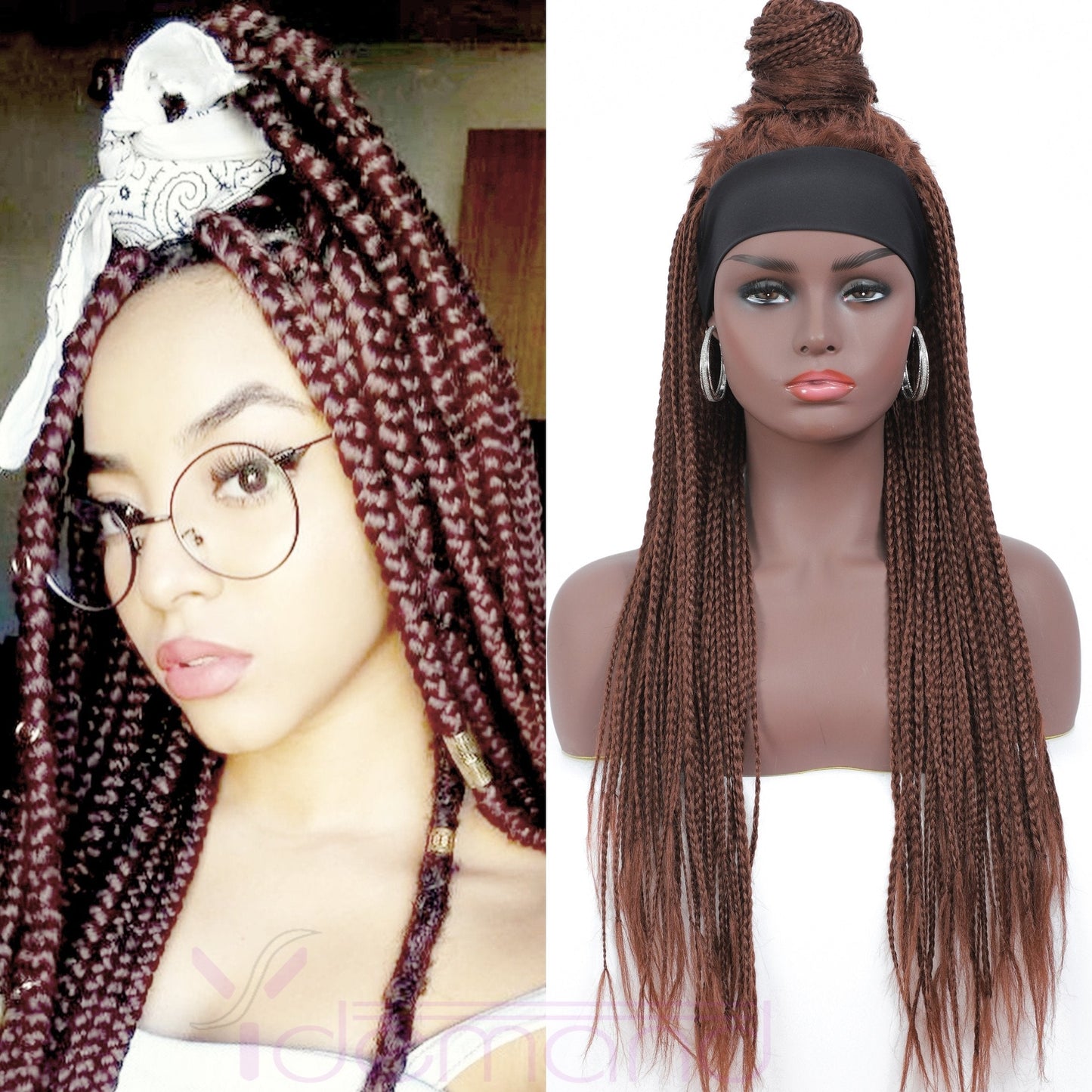 Dark Brown Long Micro Braids Wig Headband Wigs Box Braided Wigs