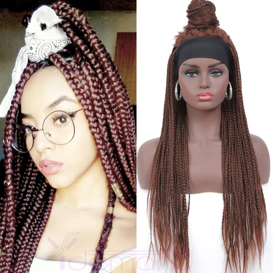 Dark Brown Long Micro Braids Wig Headband Wigs Box Braided Wigs