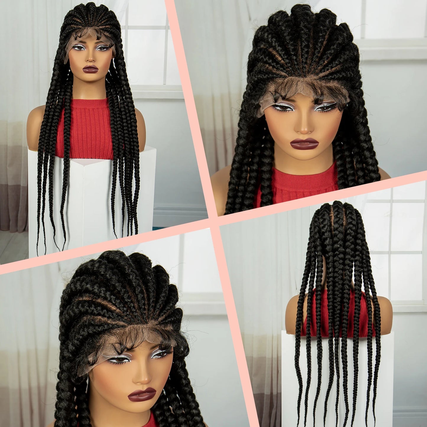 32INCH Cornrow Braided Wigs Full Lace Braids Wig with Baby Hair Lace Frontal Knotless Braided Lace Wig