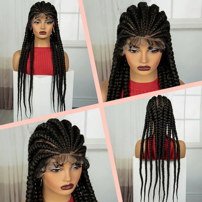 32INCH Cornrow Braided Wigs Full Lace Braids Wig with Baby Hair Lace Frontal Knotless Braided Lace Wig