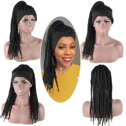 Black 2 in 1 Box Braided Wig Headband Wigs