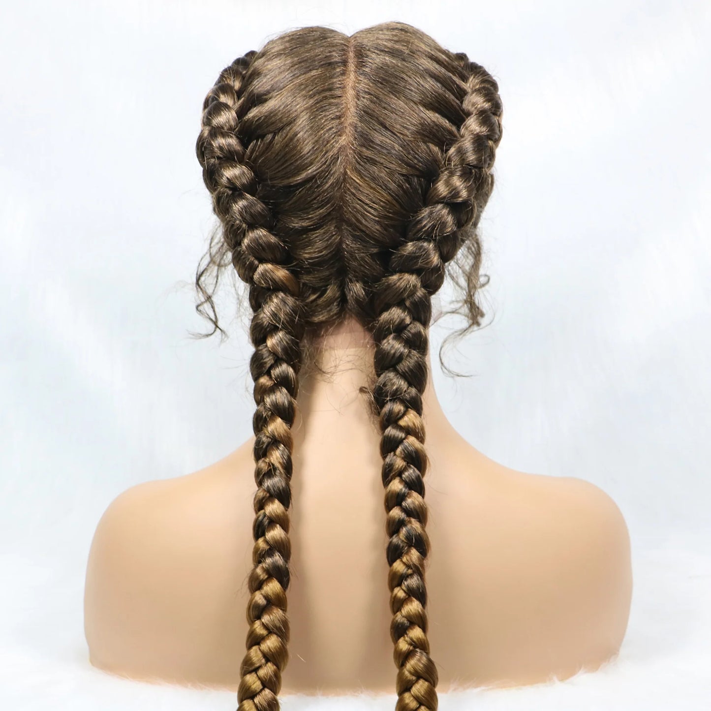 36 Inches Long Lace Front Braided Wigs Dutch Twins Braids Wig With Baby Hair