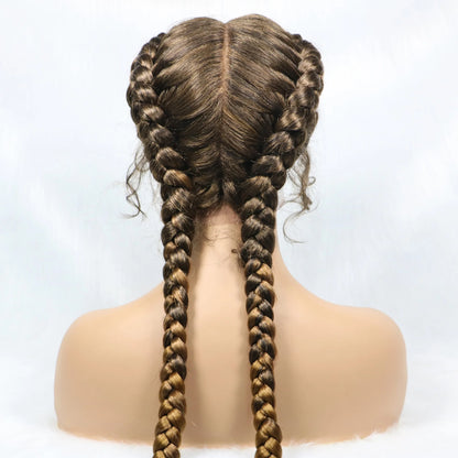 36 Inches Long Lace Front Braided Wigs Dutch Twins Braids Wig With Baby Hair