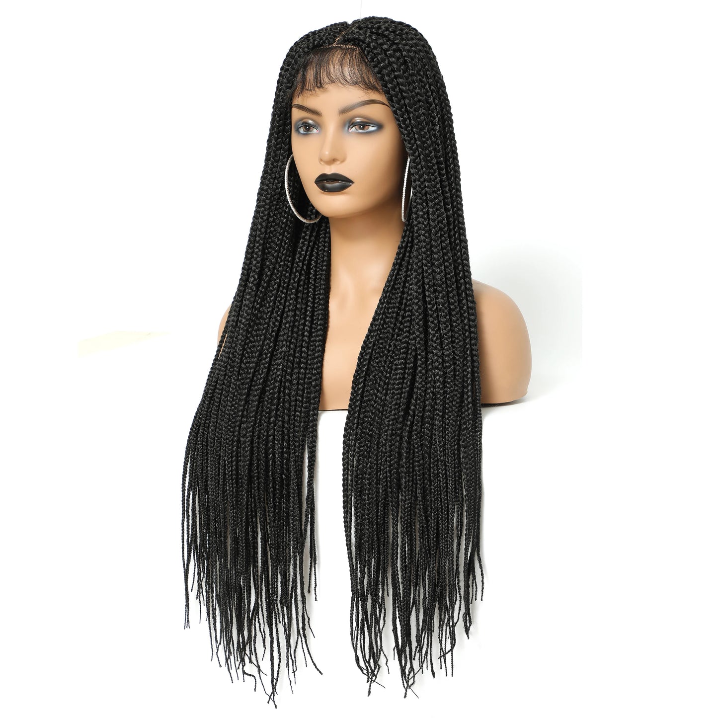 Ice silk Headband 4*4 Front lace long triple braid 550gLace Wig With baby Hair