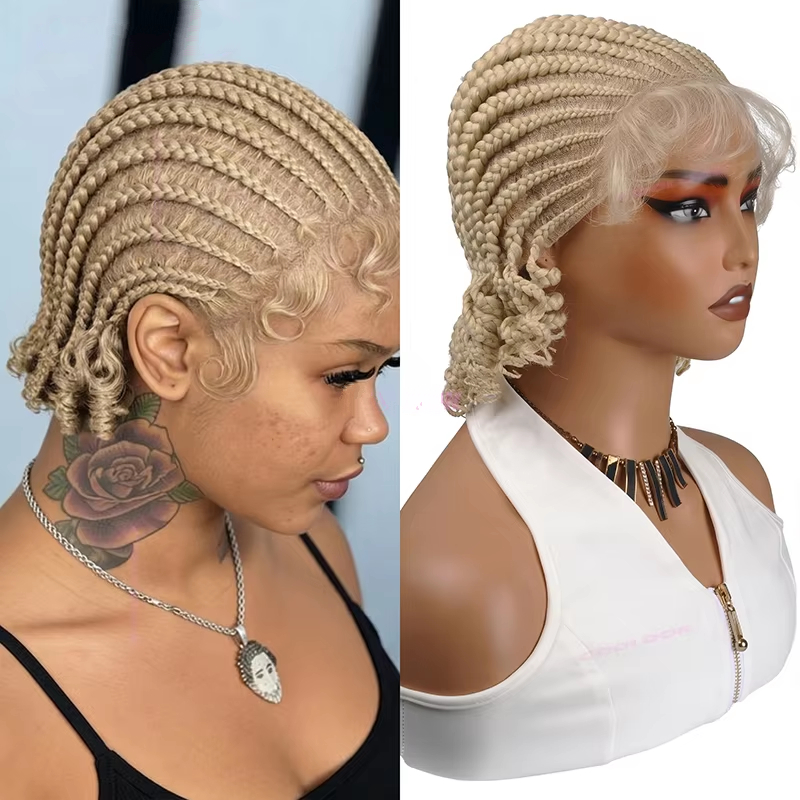 8" Short Cornrow Braided Bob Wigs  Full Lace Braided Wigs Unisex Cornrow Bob Wig