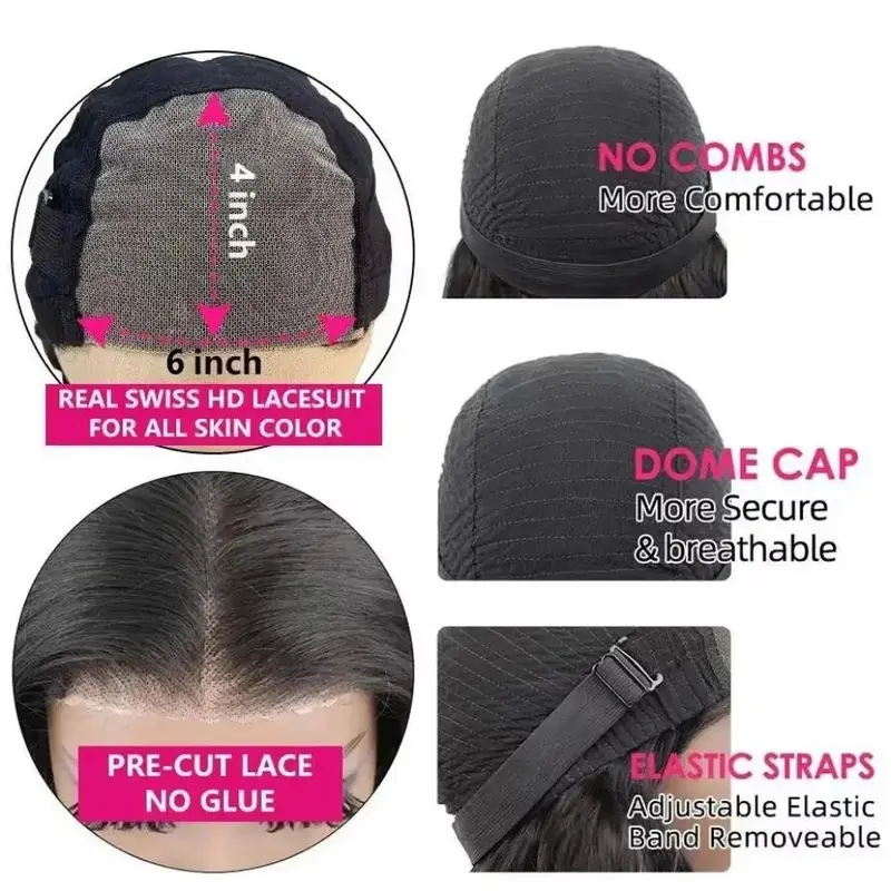 [Glueless Wig] Natural Black pre-cut Deep Wave 6X4 HD Lace  Closure 100%  Wig