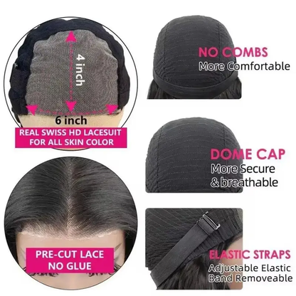 [Glueless Wig] Natural Black pre-cut Deep Wave 6X4 HD Lace  Closure 100%  Wig