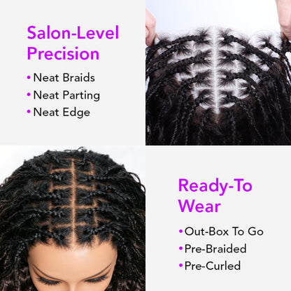 Knotless Boho Braids HD 13x6 Lace Frontal Wig Flexi Fit Drawstring Cap Water Wave Glueless Braided Wigs