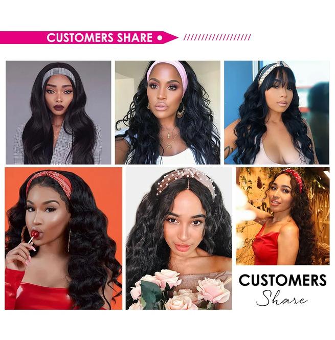 Black Long Wave Hair Headband Wig