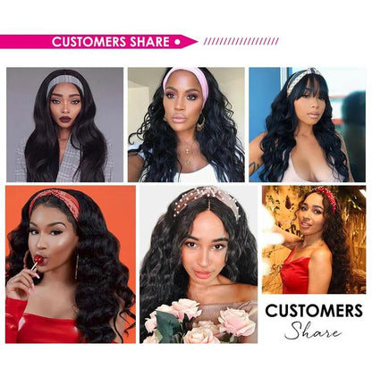 Black Long Wave Hair Headband Wig