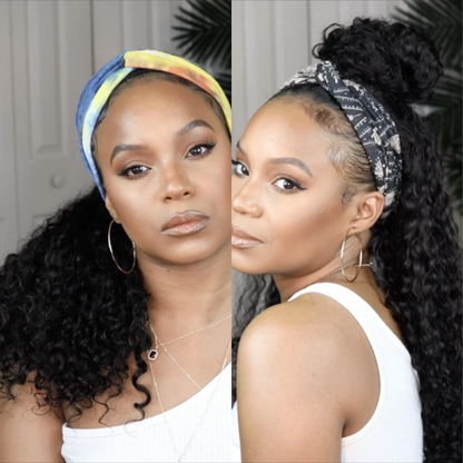 Natural Black Curly Long Hair Headband Glueless Wig